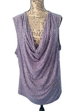 Womens 3xl Sleeveless Blouse Purple Polka-dot Draped Neck Chater Club